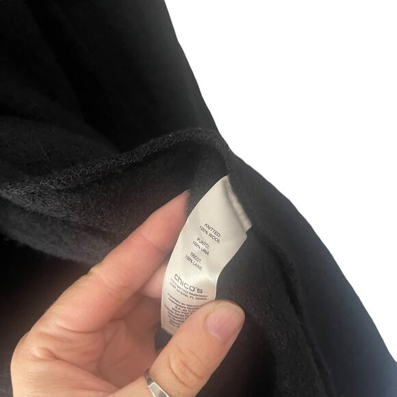 Chico's Size 3 Large Black 100% Wool One Button Overcoat Jacket - Picture 4 of 8